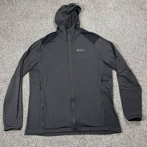 Jack Wolfskin Jacket Mens XXL Gray Full Zip Fleece Hooded Outdoor Zip Pockets